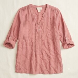 Cynthia Rowley M Women's 100% Linen Cottagecore Coastal BOHO-Chic Henley READ